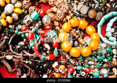 Assorted beads at a market stall, Swayambhunath, Kathmandu, Nepal Stock Photo