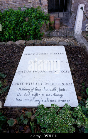 Gravestone of Percy Bysshe Shelley in the Protestant Cemetery of Rome. Stock Photo