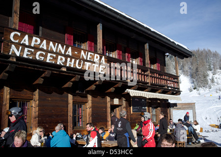 A mountain restaurant at the Alta Badia ski resort near Corvara in the Dolomite mountains; South Tyrol, Italy Stock Photo