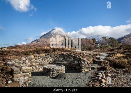 New path & picnic area with view of Glamaig at Glen Sligachan on the Isle of Skye in Scotland. Stock Photo