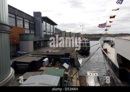 The pier at Leith where the royal yacht, HMY Britannia is berthed. This is now a tourist attraction with a controlled entry. Stock Photo
