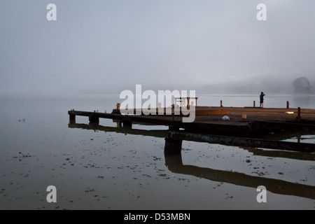 Mist around the harbor beside Rio Chagres, at Gamboa, Republic of Panama. Stock Photo