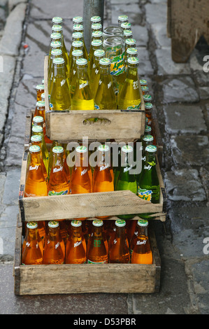 Crates with lemonade. Market area of La Paz, Bolivia, South America Stock Photo