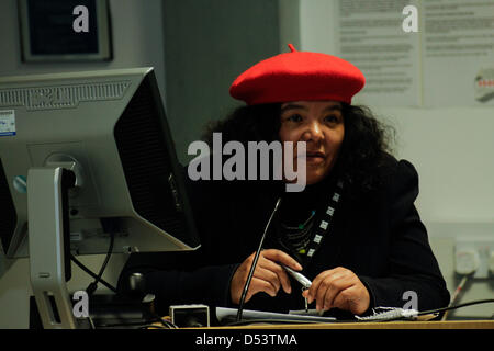 London, UK. 23rd March, 2013. Keynote speaker June Barn-Hutchison of Africa UK speaks at the Afro-beats Educational Roadshow (Series 2) at the University of Westminster. Stock Photo