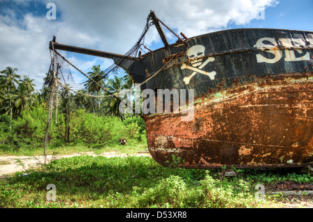 shipwreck of pirate ship on Seychelles Stock Photo