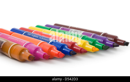 Color markers are photographed on the white background Stock Photo