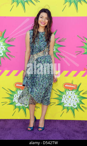 Los Angeles, USA. 23rd March 2013. US actress Miranda Cosgrove arrives at Nickelodeon's 26th Annual Kids' Choice Awards at USC Galen Center in Los Angeles, USA, on 23 March 2013. Photo: Hubert Boesl/dpa/Alamy Live News Stock Photo