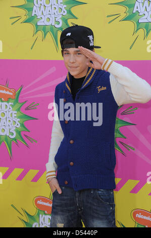 Actor Austin Mahone arrives at Nickelodeon's 26th Annual Kids' Choice Awards at USC Galen Center in Los Angeles, USA, on 23 March 2013. Photo: Hubert Boesl Stock Photo