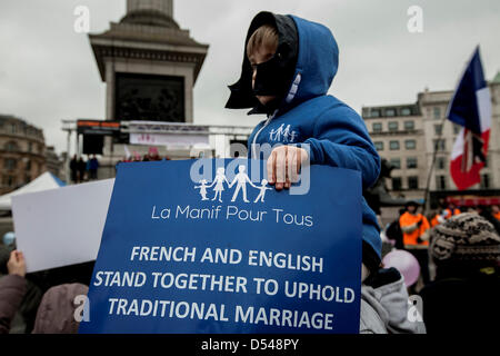 London, UK. 24th March, 2013. French anti-gay marriage protest in Trafalgar Square, London.  Credit:  Mario Mitsis / Alamy Live News Stock Photo