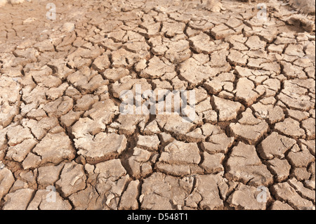 Drought dried mud soil creating difficult structure for plants to grow through rough texture Stock Photo