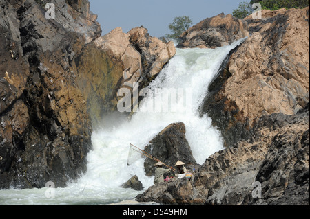 Tat Somphamit waterfall of river Mekong on Laos Stock Photo