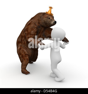 Dancing with the bear is very funny and can also bring great danger to themselves Stock Photo