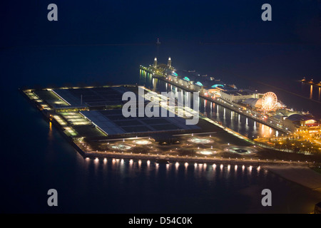 Docks at night on Lake Michigan, Chicago, IL Stock Photo