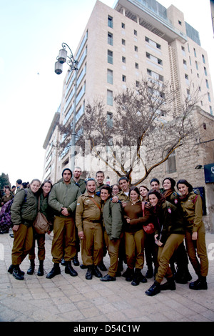 Israeli Defense Forces , Zahal (Israeli army), soldiers ,posing for photo ,Jerusalem, Israel, Middle East Stock Photo