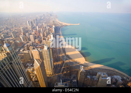 Chicago and Lake Michigan from the 94th floor of the John Hancock Building, Chicago, Illinois Stock Photo