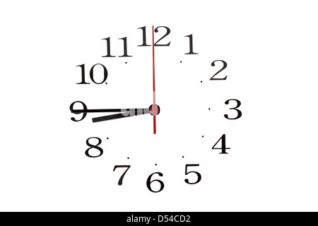 Plain clock with only hands and numbers. 08:45 Stock Photo