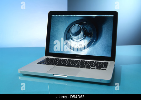 Hamburg, Germany, combination lock on the screen of an Apple MacBook Stock Photo