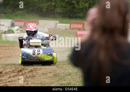 Lawnmower racing, Billingshurst, West Sussex, UK.  Pictured is a group 2 race underway. Stock Photo