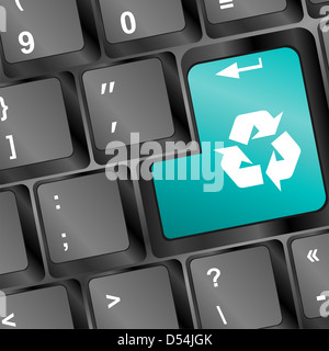 Closeup of computer keyboard key with three-arrow recycle Stock Photo