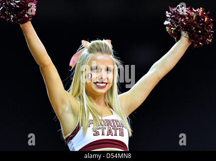 March 24, 2013 - Waco, TX, U.S - March 24, 2013..Florida State cheerleader during first round of NCAA Women's Basketball regional tournament at Ferrell Center in Waco, TX. Florida State defeat Princeton 60-44 to advance to the second round of the tournament. Stock Photo