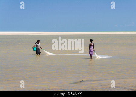 Malagasy women fishing for shrimp net on oct 29, 2007 in the lagoon of Morondava in the east of Madagascar Stock Photo