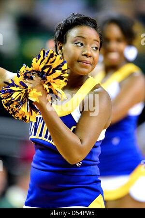 March 24, 2013 - Waco, TX, U.S - March 24, 2013..Prairie View cheerleader during first round of NCAA Women's Basketball regional tournament at Ferrell Center in Waco, TX. Baylor defeat Prairie A&M 82-40 to advance to the second round. Stock Photo