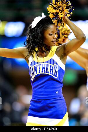 March 24, 2013 - Waco, TX, U.S - March 24, 2013..Prairie View cheerleader during first round of NCAA Women's Basketball regional tournament at Ferrell Center in Waco, TX. Baylor defeat Prairie A&M 82-40 to advance to the second round. Stock Photo