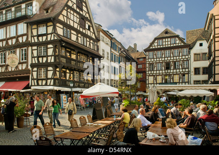 Street Cafe on Rue du Maroquin, Strasbourg, Alsace, France Stock Photo