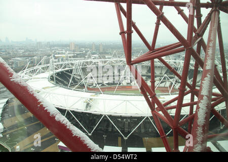 London, UK. 24th March 2013. Tour of the a 115-metre-high (377 ft) ArcelorMittal Orbit sculpture and observation tower in the Olympic Park in Stratford, London. Orbit was designed by Anish Kapoor and Cecil Balmond of engineering Group Arup. Credit:  david mbiyu / Alamy Live News Stock Photo