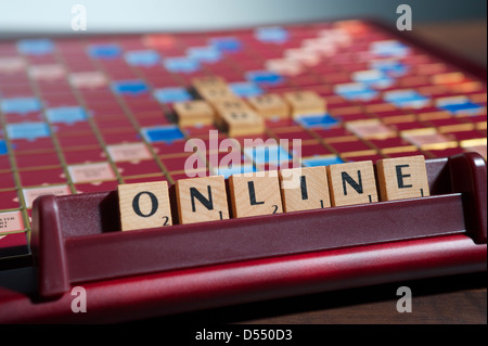 Hamburg, Germany, Scrabble letters form the word ONLINE Stock Photo