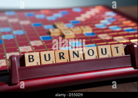 Hamburg, Germany, Scrabble letters form the word BURNOUT Stock Photo