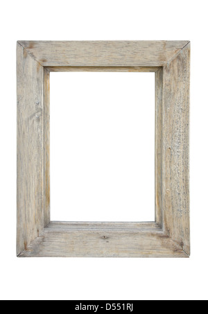 Old wooden picture frame isolated on white background. Stock Photo