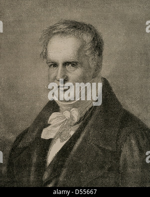 Alexander von Humboldt (1769-1859). German naturalist and geographer. Engraving of A. Neumann in Our Century, 1883. Stock Photo