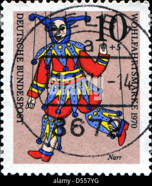 GERMANY - CIRCA 1970: A stamp printed in German Federal Republic shows Jester, circa 1970  Stock Photo