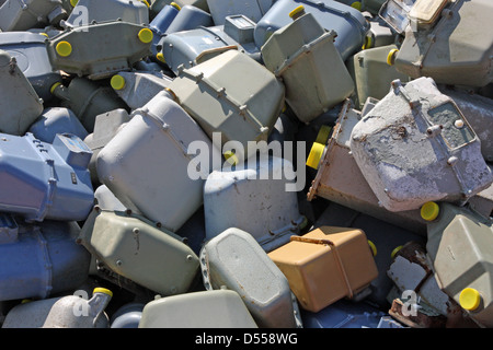 rusted old counters to measure gas consumption in a landfill Stock Photo