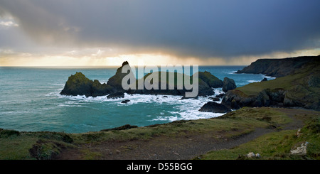 Winter storm light overlooking Kynance Cove, near The Lizard, Cornwall Stock Photo