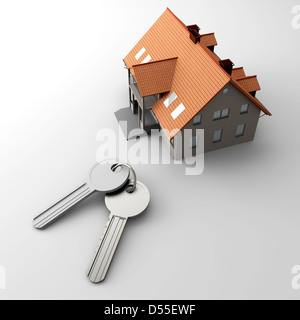 House and a pair of Keys. 3D rendered Illustration. Stock Photo