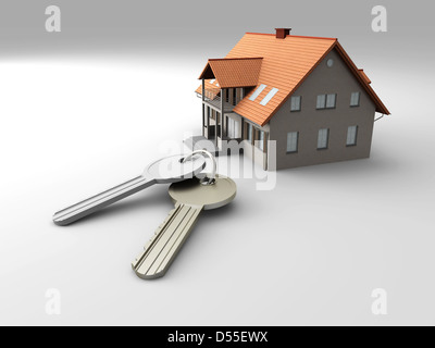 House and a pair of Keys. 3D rendered Illustration. Stock Photo