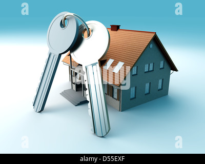 House and a pair of Keys. 3D rendered Illustration. Stock Photo