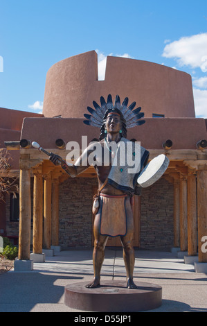 A bronze Indian greets visitors at the Indian Pueblo Cultural Center in Albuquerque, New Mexico. Stock Photo