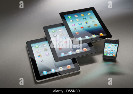 Hamburg, Germany, Apple iPad 1, Apple iPad 2, Apple iPad and Apple iPhone 4 Stock Photo