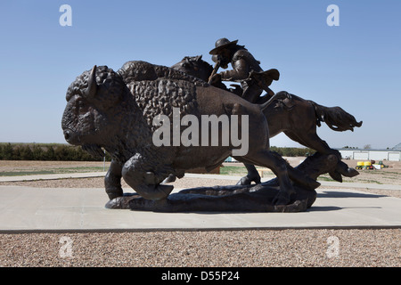 A  twice life-size Buffalo Bill Bronze sculpture in Oakley, Kansas Stock Photo