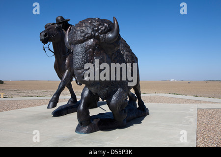 A  twice life-size Buffalo Bill Bronze sculpture in Oakley, Kansas Stock Photo