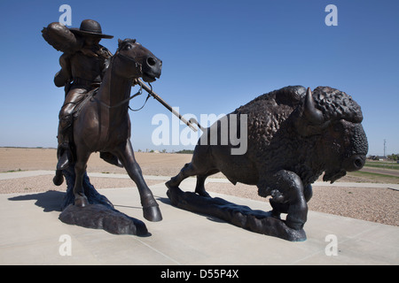 A  twice life-size Buffalo Bill Bronze sculpture in Oakley, Kansas Stock Photo