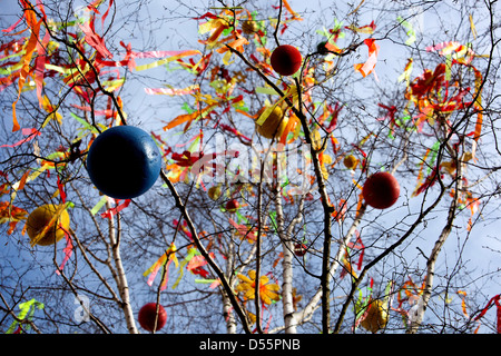 A colorfully decorated Easter tree holidays, Old Town Square Prague Czech Republic Stock Photo