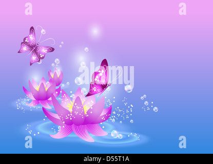 Magic lilies and butterfly Stock Photo