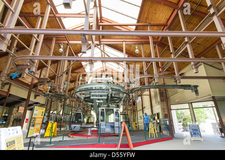 Inside of a Gondola skyride station at Loon Mountain Resort, NH Stock Photo