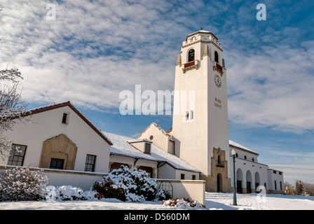 Snow covered Train Depot in Boise Idaho Stock Photo