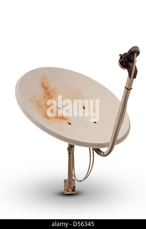 Old rusty old white satellite dishes through use. Stock Photo