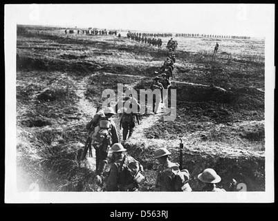 Troops going forward in file in the Cambrai advance Stock Photo